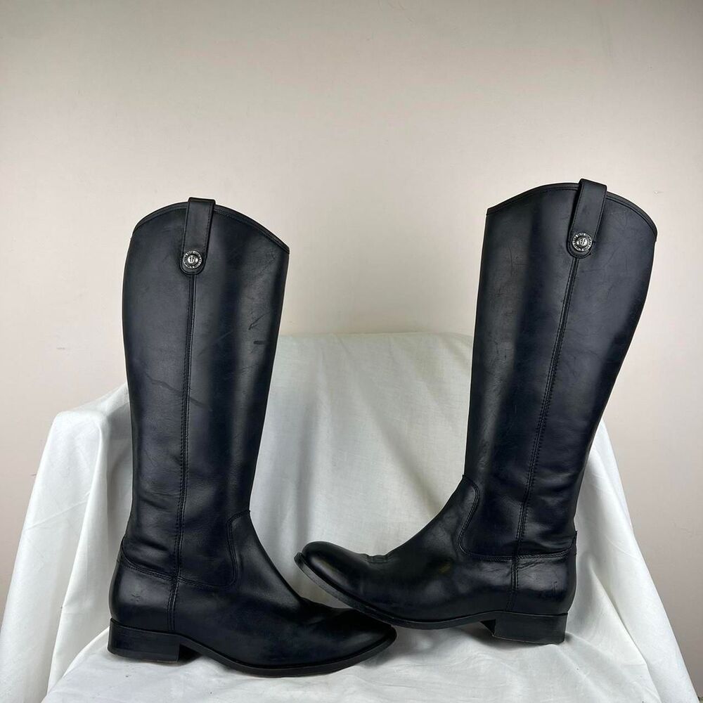 Frye Melissa Button Tall Riding Black Leather Boots Size 9 B